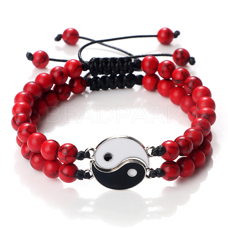 Black and White Yin Yang Synthetic Turquoise Braided Bracelets NA9786-7-1