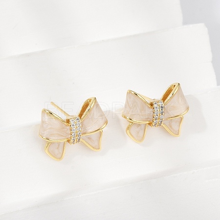 Brass Micro Pave Clear Cubic Zirconia Stud Earrings EJEW-H154-13G-1