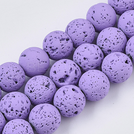 Spray Painted Natural Lava Rock Beads Strands G-N0324-B-06-1