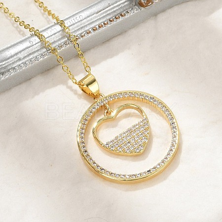 Brass Micro Pave Clear Cubic Zirconia Ring Pendant Necklaces LS-NJEW-P322-A04-G-1