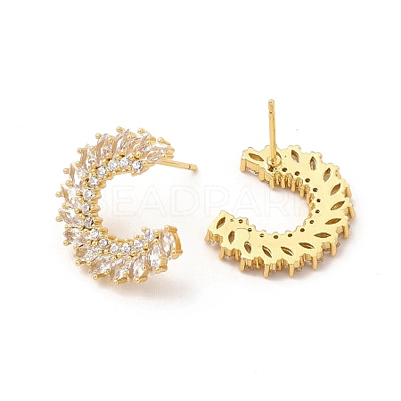 Rack Plating Brass Micro Pave Cubic Zirconia Stud Earrings for Women EJEW-H091-37G-1