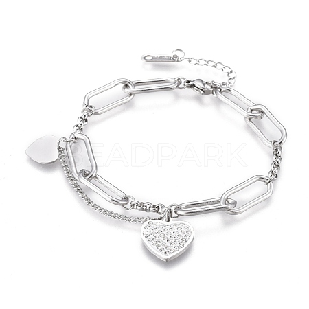 304 Stainless Steel Charm Bracelets BJEW-K219-04P-1