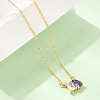 Brass Pave Cubic Zirconia Rectangle & Teardrop Pendant Cable Chain Necklaces KK-CBAB173-05G-07-2