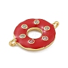 Rack Plating Brass Clear Cubic Zirconia Donut Connector Charms KK-A234-030G-01-3