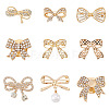 9Pcs 9 Styles Bowknot Shape Alloy Rhinestone Lapel Pin Backs for Backpack Clothes JEWB-TA0001-26-1