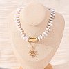 CCB Plastic Sun Pendant Alloy & Imitation Baroque Keshi Pearl Double Layer Necklaces for Women NJEW-Z116-01G-3