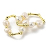 Brass & Natural Pearl Beaded Stretch Finger Ring RJEW-H220-44G-2