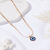 1Pc Blue Evil Eye Resin Pendant Alloy Flat Snake Chain Necklaces for Women Men NJEW-LP0003-25KCG-3