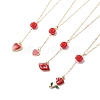 Alloy Enamel Charm & Rose Beads Lariat Necklace NJEW-JN03963-1