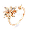 Flower Brass Micro Pave Clear Cubic Zirconia Cuff Ring Settings KK-T076-68G-1