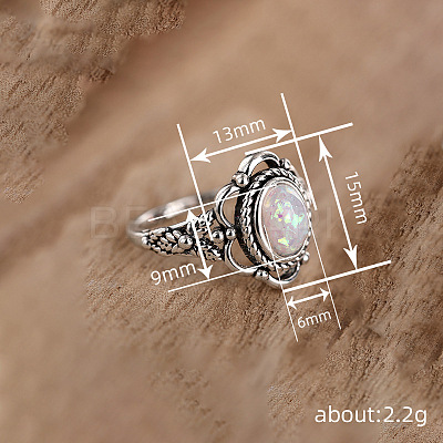 Alloy with Plastic Imitation Opal Finger Rings FS-WG4C942-02-1