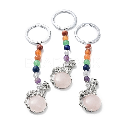 Natural Rose Quartz & Brass Cheetah Keychain KEYC-H019-01P-04-1