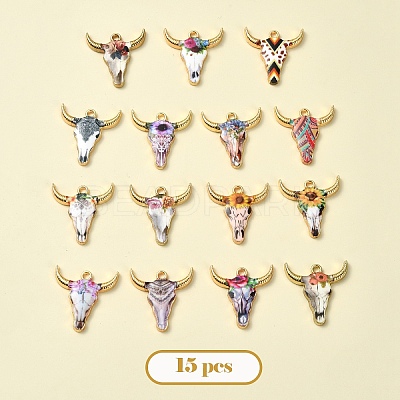 15Pcs 15 Styles Zinc Alloy Enamel Pendants ENAM-YW0003-82-1