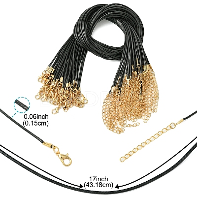 36Pcs Black Waxed Cord Necklace Making NCOR-FS0001-05G-1