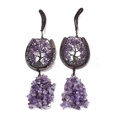 Natural Amethyst Chip Tree of Life Pendants Decoration G-F733-06C-1