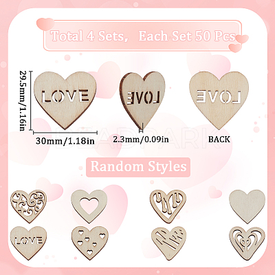 4 Sets Unfinished Wood Cutouts Ornaments WOOD-SC0001-91A-1