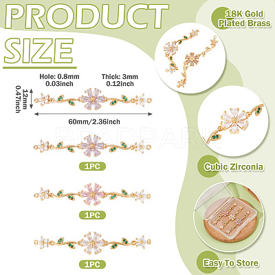 3Pcs 3 Colors Brass Pave Cubic Zirconia Connector Charms KK-TA0008-71G-1