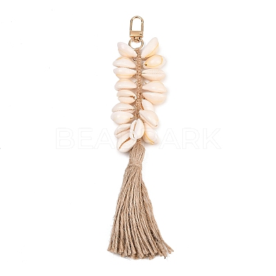 Natural Shell & Jute Cord Tassels Pendant Decoration HJEW-JM03149-1