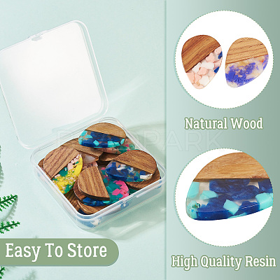 16Pcs 8 Colors Resin and Walnut Pendants RESI-TA0003-95-1