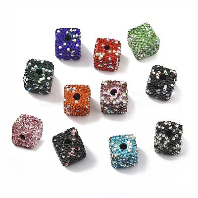 Cube Shape Polymer Clay Rhinestone Beads CLAY-NH0001-08-1