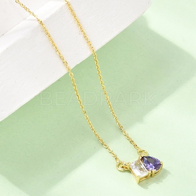 Brass Pave Cubic Zirconia Rectangle & Teardrop Pendant Cable Chain Necklaces KK-CBAB173-05G-07-1