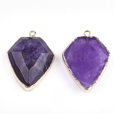 Electroplate Natural Amethyst Pendants G-S344-20B-1