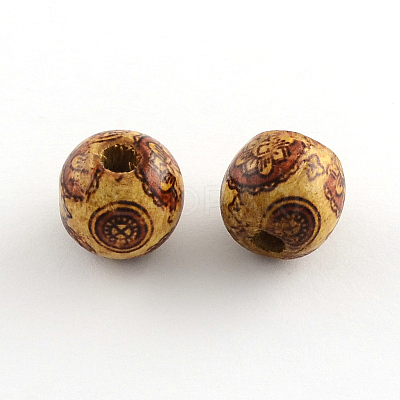 Round Printed Natural Maple Wood Beads WOOD-R243-16mm-B04-1