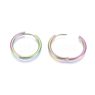 Ion Plating(IP) 304 Stainless Steel Huggie Hoop Earrings EJEW-F111B-25mm-Y-1
