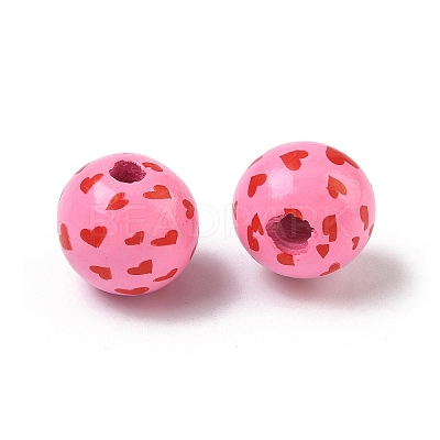 Valentine's Day Spray Painted & Printed Wood European Beads WOOD-L023-03L-1