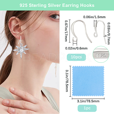 10Pcs 925 Sterling Silver Earring Hooks STER-BBC0007-12-1