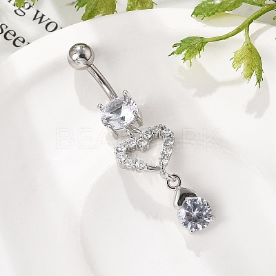 Alloy Crystal Rhinestone Dangle Curved Barbell Belly Rings AJEW-R007-04P-01-1
