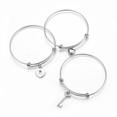 Tarnish Resistant 304 Stainless Steel Charm Bangles BJEW-F357-02P-1