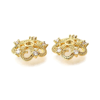 Flower Brass Clear Cubic Zirconia Bead Caps KK-V008-05G-1
