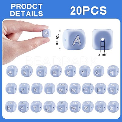 20Pcs Blue Cube Letter Silicone Beads 12x12x12mm Square Dice Alphabet Beads with 2mm Hole Spacer Loose Letter Beads for Bracelet Necklace Jewelry Making JX434H-1