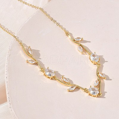 Brass Pave Cubic Zirconia Rose Flower Link Cable Chain Necklaces for Women NJEW-C121-05A-02G-1