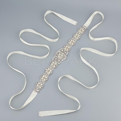 Brass Flower Bridal Belt with Glass Rhinestones for Wedding Dress AJEW-WH0455-006P-1