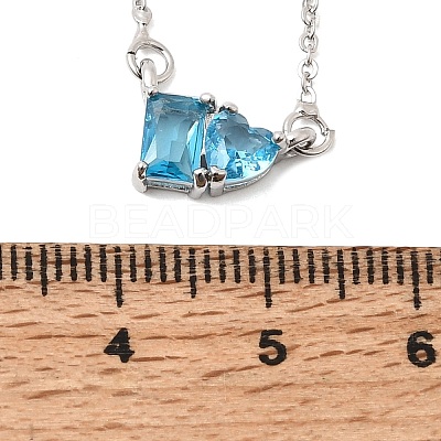 Brass Pave Cubic Zirconia Rectangle and Heart Pendant Cable Chain Necklaces KK-CBAB173-04P-10-1