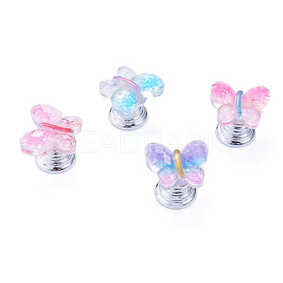 4Pcs 4 Colors Plastic Butterfly Shaped Toilet Tank Button AJEW-TA0003-57-1