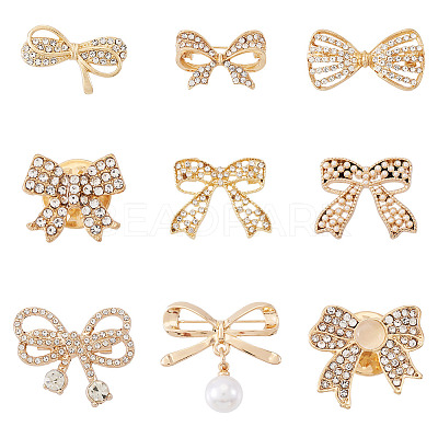 9Pcs 9 Styles Bowknot Shape Alloy Rhinestone Lapel Pin Backs for Backpack Clothes JEWB-TA0001-26-1