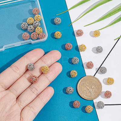 30Pcs 3 Colors Rack Plating Brass Hollow Beads KK-PH0009-55B-1