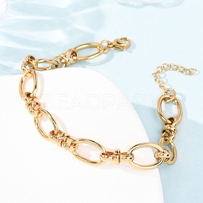 304 Stainless Steel Oval Link Chains Bracelets for Women BJEW-G780-05G-1