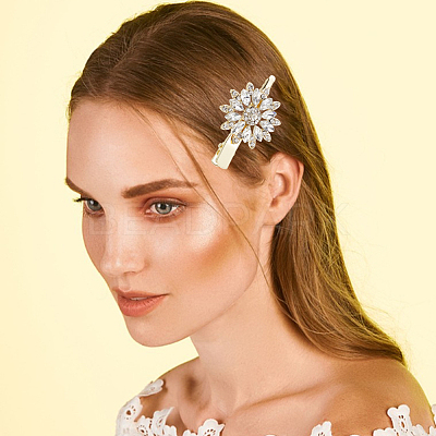 2 Pairs 2 Colors Flower Shaped Alloy Rhinestone Alligator Hair Clips PHAR-GO0001-05-1