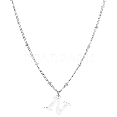 1Pc Brass Chain & 304 Stainless Steel Letter Pendant Necklaces NJEW-LP0001-35N-P-1