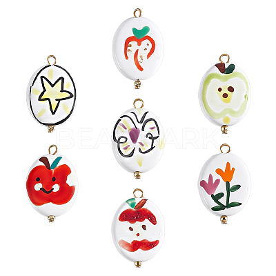 7Pcs Handmade Porcelain Pendants PALLOY-PH01944-1
