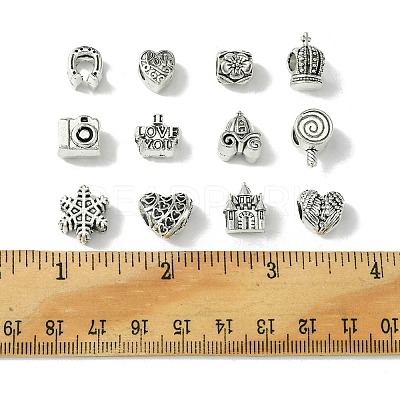 60Pcs 12 Style Tibetan Style Alloy European Beads TIBEB-FS0001-04-1