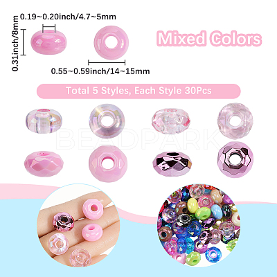 150Pcs 5 Styles Opaque Acrylic European Beads OACR-SP0001-46-1