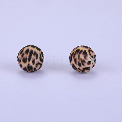 Printed Round with Leopard Print Pattern Silicone Focal Beads SI-JX0056A-10-1