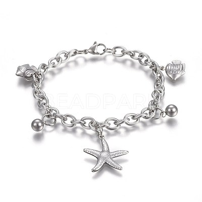 Tarnish Resistant 304 Stainless Steel Charm Bracelets BJEW-L637-28-P-1