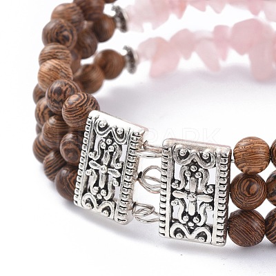 Three Loops Natural Rose Quartz Chip Beads Wrap Bracelets BJEW-JB04657-02-1