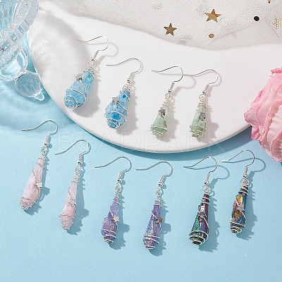Irregular Nugget & Star Dyed Natural Quartz Crystal Dangle Earrings EJEW-JE05704-01-1